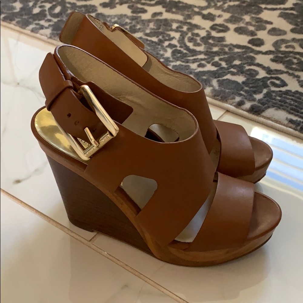 Michael Kors wedge brown leather sandals